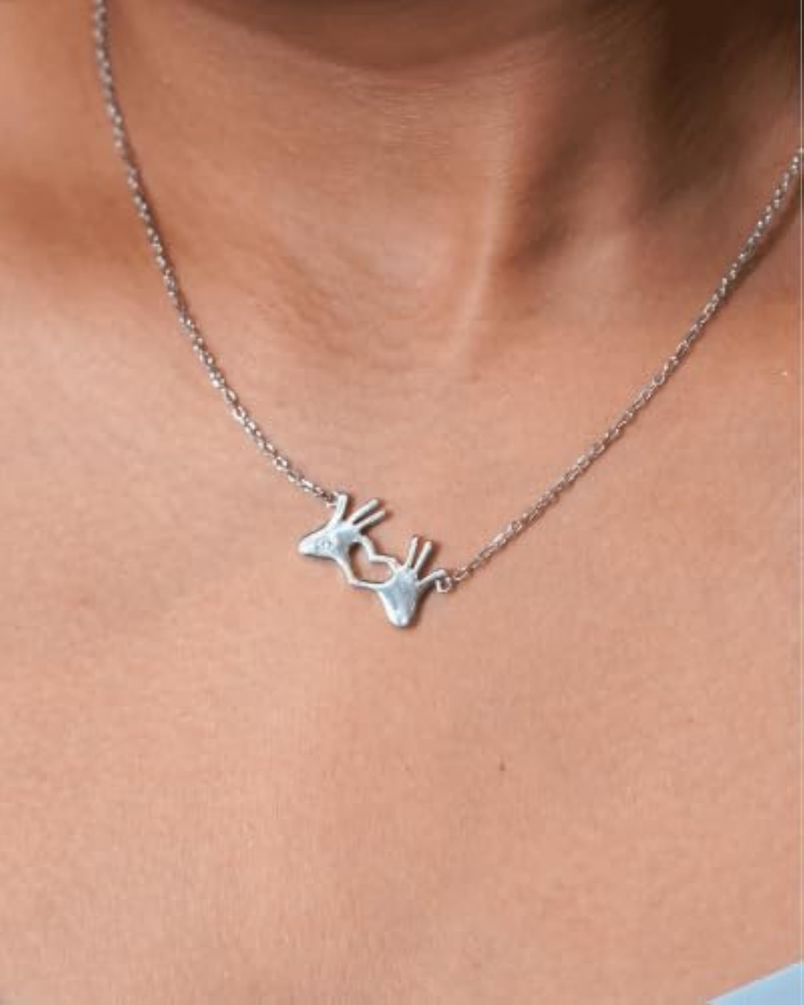 Women's 925 Sterling Silver Heart Hands Necklace, Adjustable