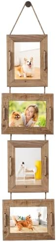 ABSWHLM 5x7 Picture Frames Rustic Solid Wood Hanging Picture Frames 4 Opening Photo Frame Display 4"x6" Pictures with Mat or 5"x7" Without Mat, Weathered Brown
