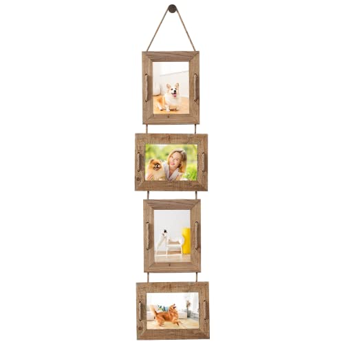 Abswhlm 5X7 Picture Frames Rustic Solid Wood Hanging Picture Frames 4 Opening Photo Frame Display 4"X6" Pictures With Mat Or 5"X7" Without Mat, Weathered Brown #TOP2