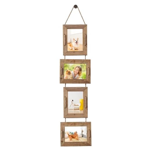 ABSWHLM 5x7 Picture Frames Rustic Solid Wood Hanging Picture Frames 4 Opening Photo Frame Display 4"x6" Pictures with Mat or 5"x7" Without Mat, Weathered Brown