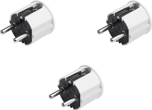 Meister Schutzkontakt-Stecker - 3 Stück - Kunststoff - weiß - 250 V - 16 A - Maximaler Kabelquerschnitt 2 5 mm - IP20 Innenbereich - Seitliche Einführung / Schuko-Stecker mit Zugentlastung / 7421620