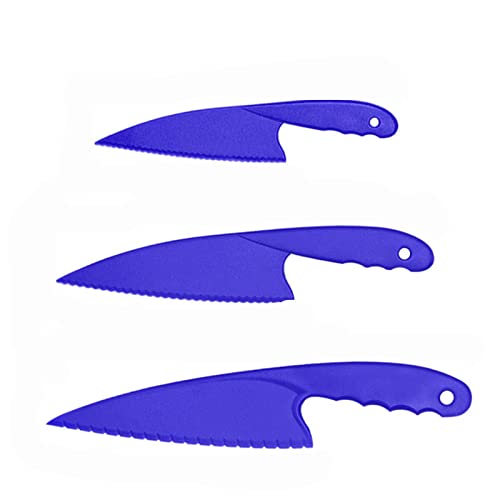 Cheeroyal Set di coltelli da cucina in plastica da 3 pezzi, coltelli da cucina in nylon colorati sicuri per bambini, per insalate di lattuga, torte o frutta (blue)