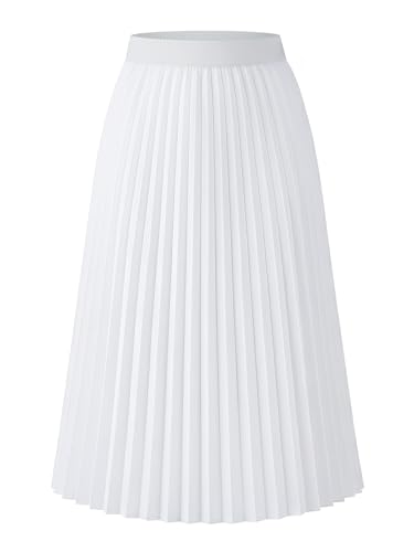 Shestellar Women's High Waist Pleated Chiffon Midi Skirt - A-Line Flowy Swing Skirt with Lining - White L
