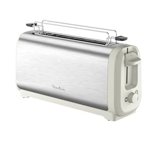 Moulinex Subito, Grille-pain longue fente avec chauffe-viennoiseries, Dorage plus rapide, Économies d'énergie, Rise et inox, LS5S1AE0