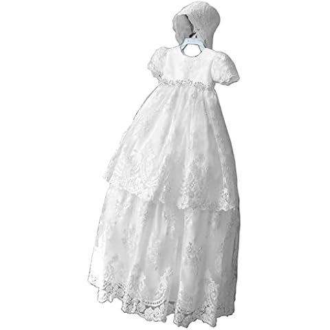 Newdeve Long Baptism Dresses for Baby Girls Christening Gowns Toddler with Bonnet White Cover