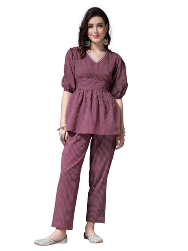 Image of Stylum Women's Self Woven Kantha Cotton Kurti Pant Set