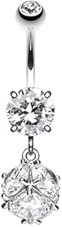 Super Dazzle Cube Cubic Zirconia Gem Navel Dangle Belly Button Ring