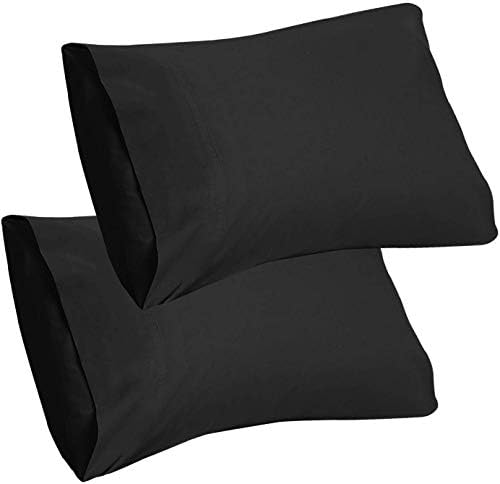 Luxurious Housewife Pillowcases | Pack of 2 | 50cm x 75cm | 200 Thread Count | Wrinkle-Resistant | Non-Iron | Breathable | Anti-Chafing | Hypoallergenic | Chemical-Free | Dust Mite Resistant (Black)
