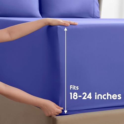 Image of Nestl Extra Deep Split King Sheet Set - 7 Piece Breathable & Cooling Sheets - Hotel Luxury Bedding Set w /18-24 Inch Deep Pockets - Easy & Secure Fit - Super Soft, Wrinkle Free & Comfy - Royal Blue