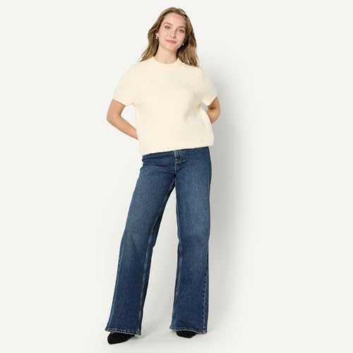 Image of Amazon Essentials Women's Relaxed-Fit Faux Mohair Short Sleeve Sweater Top