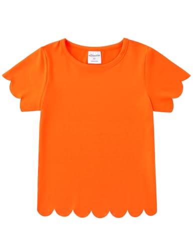 Image of Noomelfish Girls Short Sleeve Scalloped Edge T-Shirts Casual Cute Summer Tee Tops Blouse (5-12 Years)