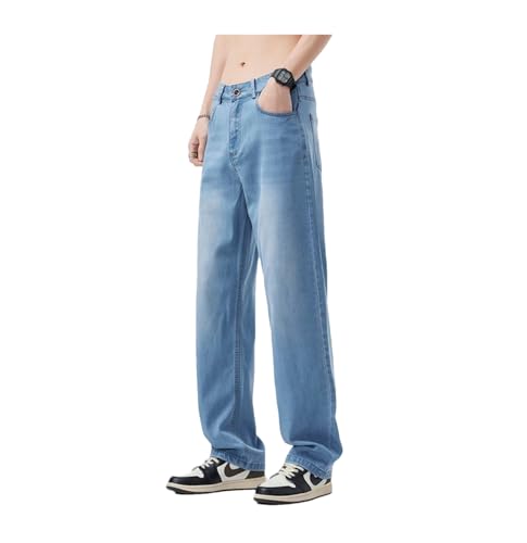 Men's Summer Thin Lyocell Ice Silk Straight Stretch Denim Trousers Classic Versatile Baggy Jeans