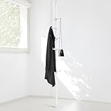 Sempicad Coat Rack Freestanding, 56 to 125 inch Adjustable Tension Rod Coat Tree with 12 Hooks for Hanging Coat, Jacket, Hat, Scarf, Suitable for Living Room, Balcony, Kitchen White…