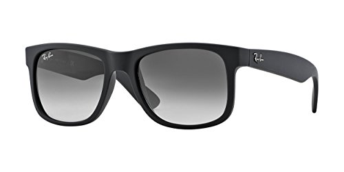 Ray-Ban Rb4165 Justin Rectangular Sunglasses, Rubber Black/Light Grey Gradient Dark Grey, 54 Mm #TOP25