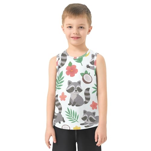 JUNZAN Cartoon Raccoon Boys Tank Tops Sleeveless Casual Vest Tees Basketball Tshirt for Workout Gym Fitness Cycling Swim 3T2