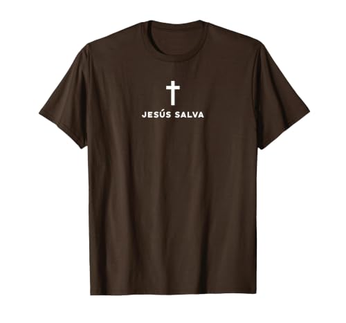 Jesus Saves Minimal Christian Spanish Language T-Shirt, Men, Brown, Medium