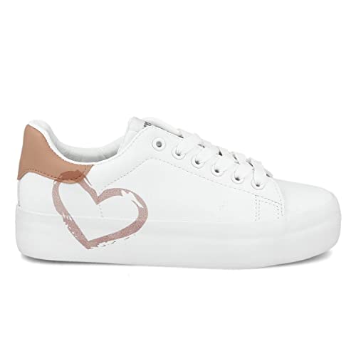 PAYMA - Zapatillas Bambas Deportivas con Plataforma de Mujer. Tenis Deporte, Casual y Caminar. Cordones y Cierre de Contacto. Interior Acolchado. Color: Corazón Rosa. Talla: EU 37