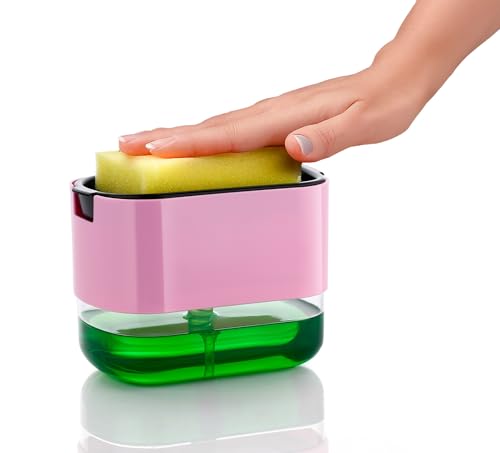 Image of Silver Shark 2 in 1 Soap Dispenser for Bathroom Accessories Dishwasher Liquid Holder Liquid Dispenser Pump 400 ML with Sponge Holder Kitchen Sink Accessories Items (Multi-Color)