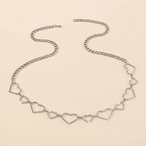Fashion Women Waist Chain Belt Metal Chain Waistband Heart Decorative Jewelry Body Link for Outfit, Beach, Girls, Jeans, Accessories,2