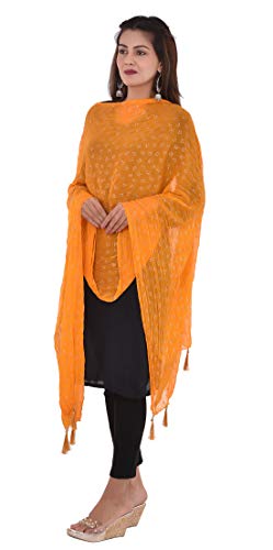 Image of YOUTHQUAKE Soft Chiffon Dupatta with Golden Foil Print & Tassels for Women & Girls