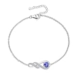 LOCIBLO December Birthstone Bracelets for Women 925 Sterling Silver Blue Synthetic Tanzanite Bracelet White Gold Infinity Pendant Jewellery for Her, 6.7"+1.2"