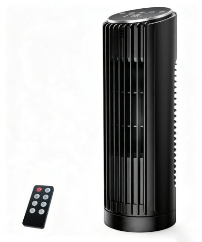 PNTCK Tower Fan for Bedroom, 23ft/s Fans that Blow Cold Air,Desk Fan with Remote, 70° Oscillating, Standing Table Fan with 4 Speeds, 4 Modes, 12Timer, 13.2'' Bladeless Fan for Home Office