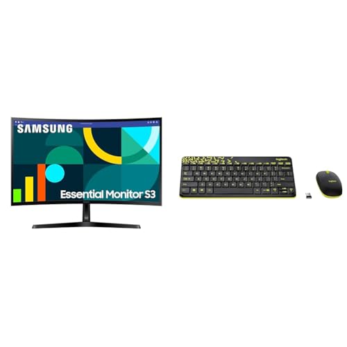 Image of Samsung 27 inch (68.5cm) 100Hz Curved Monitor|1800R Curved Screen|100Hz|4ms|SRGB 95%|Ports-HDMI,D-Sub,Headphone|Game Mode|EyeSaver Mode + Logitech MK240 Nano Wireless Keyboard and Mouse Combo