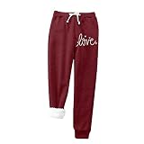 Apfopard Cinch Bottom Pantalon de survêtement pour Femme Sherpa doublé en Polaire Coupe Ample avec Cordon de Serrage Jogging Pantalon de Bootcut Large croisée Coeurs, Amour, Mot, Lettre G37-F