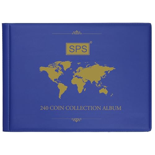 Image of SPS Coin Collection Album - 240 Pockets | Holds Small & Large Coins | 14 Sheets | Premium Storage for Collectors | Coin Organizer | Sapphire Blue