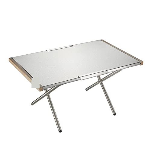 TYUIOKJU Mesas de camping plegables para exteriores, mesa grande de acero, resistente a altas temperaturas, mesa de barbacoa, mesa plegable para camping
