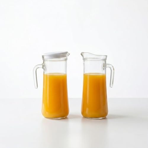1.4L Clear Glass Jug Set with Lid, Elegant Pitcher Design and Handle, 2-Pack, Vented Spout for Efficient Fridge Storage