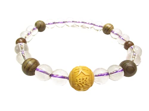 パワーストーン京屋/【超 特価】【天照大御神 (あまてらすおおみかみ)】 彫刻【天然木 柘植】【神代杉】【沈香】【本水晶】 12mmブレスレット、桐箱付き【伏見・京都】