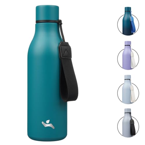 Image of Konokyo 18 oz Insulated Stainless Steel Metal Water Bottle with Strap | BPA-free, leak-proof, dishwasher-safe reusable bottle with strap for gym, school, hiking, outdoor travel & hydration