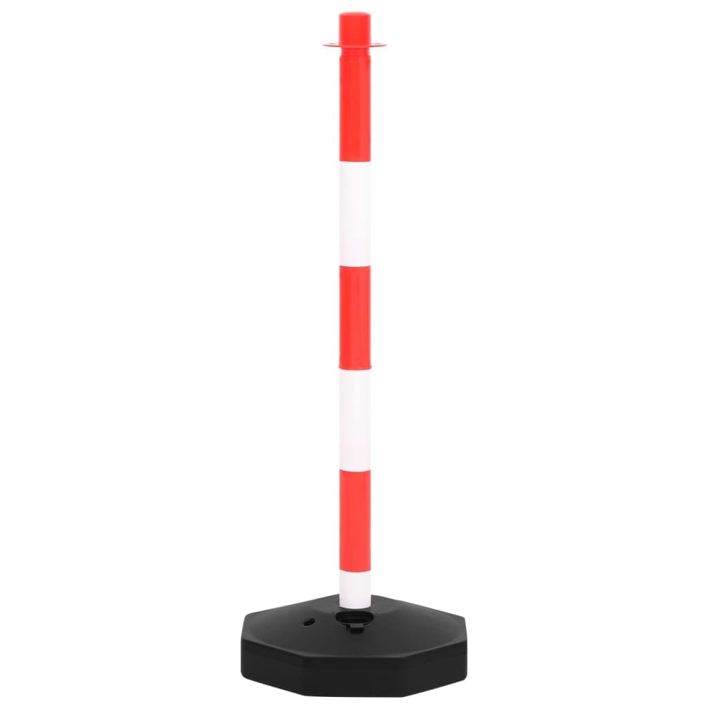 Set di pali a catena con 4 pali e 10 m di catena in plastica rosso, bianco e nero, base in PE riempibile, altezza 90 cm, barriera per parcheggio, cantiere, locali operativi, sicurezza stradale