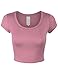 KOGMO Womens Short Sleeve Crop Top Solid Round Neck T Shirt