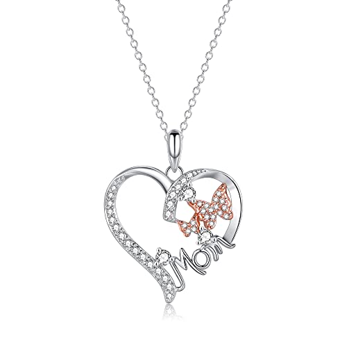 WOVEE Muttertagsgeschenk Sterling Silber 925 Kette Anhänger Schmetterling Herz Zirkonia Bestes Muttertag Halskette Geschenke für die Mutter Mama Oma Damen Frauen mit Geschenkbox Cover