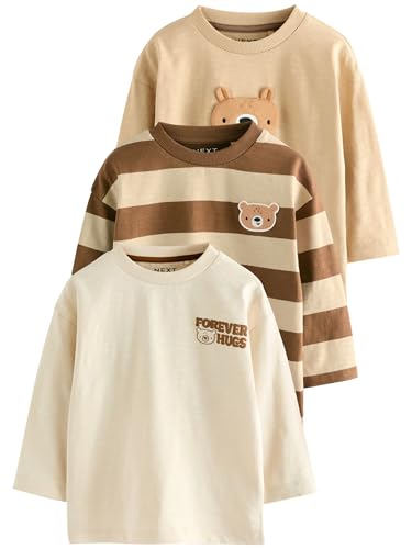 NEXT Jungen Langarmshirts mit Applikation, 3er-Pack Brown Bear 86-92