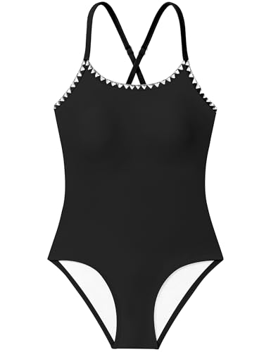 Image of Girls Swimsuit Ruffle Solid One Piece Bathing Suits 7-18 Years | Teen Bathing Suits for Girls Ruched Sleeveless Girls' Swimwear