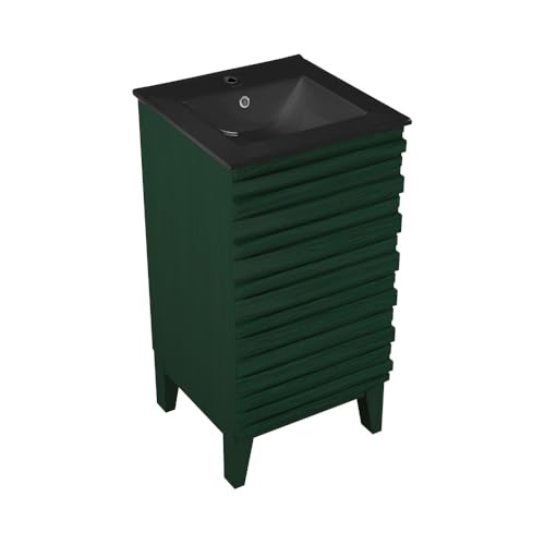 Image of Swiss Madison Cascade 18 inch Freestanding Bathroom Vanity in Green Oak with Black Sink Top