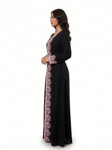 Image of Women's Black & Pink Embroidered Abaya JAKET Dress