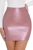 GUANYY Women's Faux Leather Plus Size Skirt Party Club Bodycon Short Pleather Mini Skirt Quartz Pink XX-Large