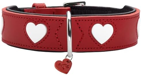 Hunter Love Hundehalsband | weiches, Robustes Rindsleder, einzeln eingenähte Herzen, handgefertigt, Made in Germany, Farbe: Rot/Schwarz, Größe: 60