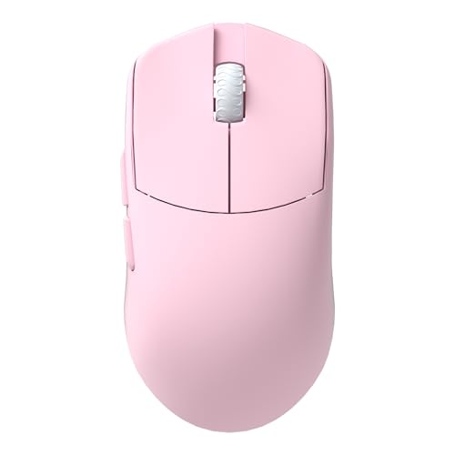 Lamzu Maya X - Mouse da gioco wireless, ultra leggero, 47 g, interruttore ottico, massimo 30000 DPI, simmetrico, MCU Nordic 52840, codificatore antipolvere, sensore PAW3950 (Maya grande) (rosa)