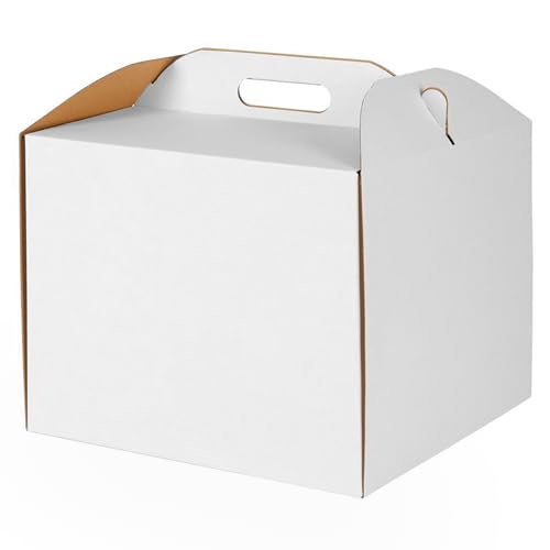 Caja de cartón blanca para tartas, paquete de confitería con asa, caja de catering fuerte (2, blanco, 30 x 30 x 25 cm)