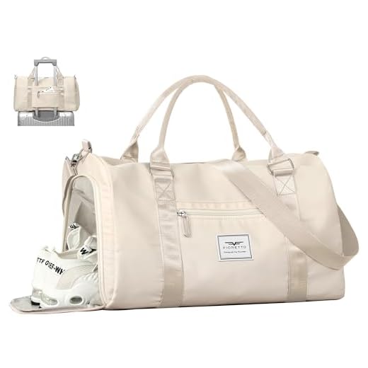 FIORETTO Womens Gym Tote Duffle Bag with Wet Pocket & Shoe Compartment, Sports Duffel Overnight Weekender Hospital Workout Carry on Bag for Girls, Ideal for Travel, Swimming, Dance, Ballet Beige