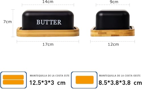Miniatura 2 de Madera Nieve Mantequillera De Acero Inoxidable Con Tapa De Bambú Elegante Y Sostenible Para 250 G De Mantequilla Negro, 250g