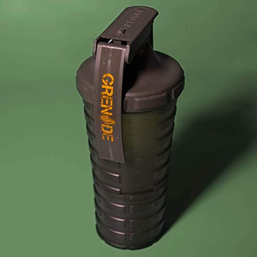 Grenade Shaker Bottle | Protein Cup With Storage Compartment | Leak Proof Strainer Included | Bpa Free Sports Bottle | Pill Slots | Army Green, 20Oz #TOP1