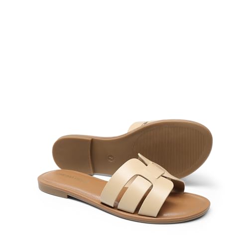 DREAM PAIRS DREAM PAIRS Women's Dressy Slide Sandals Slip-on Comfortable Slides Fashion Casual Open Toe Summer Beach Sandals,Size 8.5,Nude-Pu,DWUMSS2509