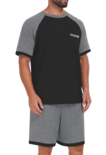 Image of Mens Pajamas Set Lightweight Summer Pjs Sleepwear Soft Comfy Short Sleeve Loungewear With Pocket (S-4X)