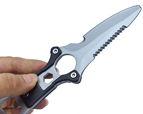Jpcrmov Diving Knife With Leg Strap Nylon Sheath, Diver's Utility Knife Fixed Blade Serrated Knife (Black Handle) #TOP1